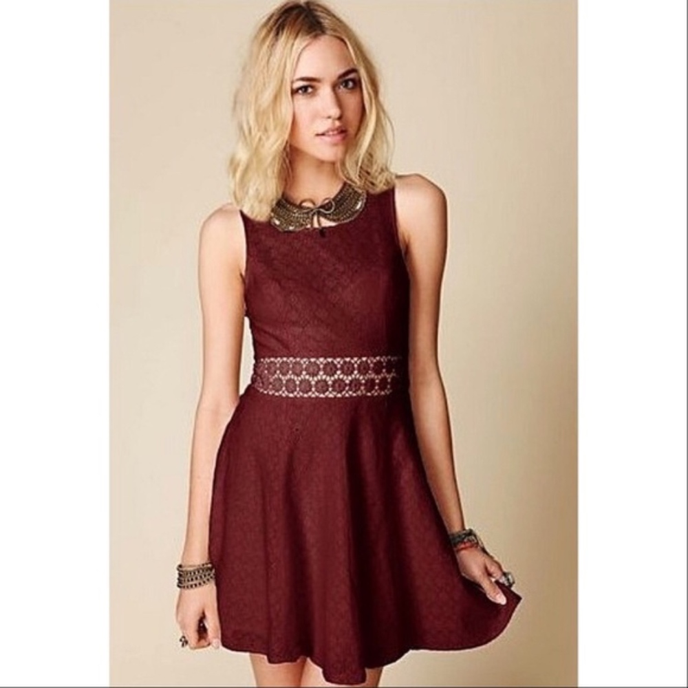 Free People Floral lace cutout Skater dress